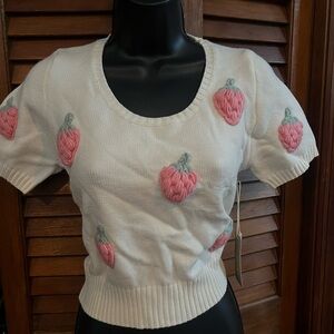 Strawberry Embroidered White Sweater